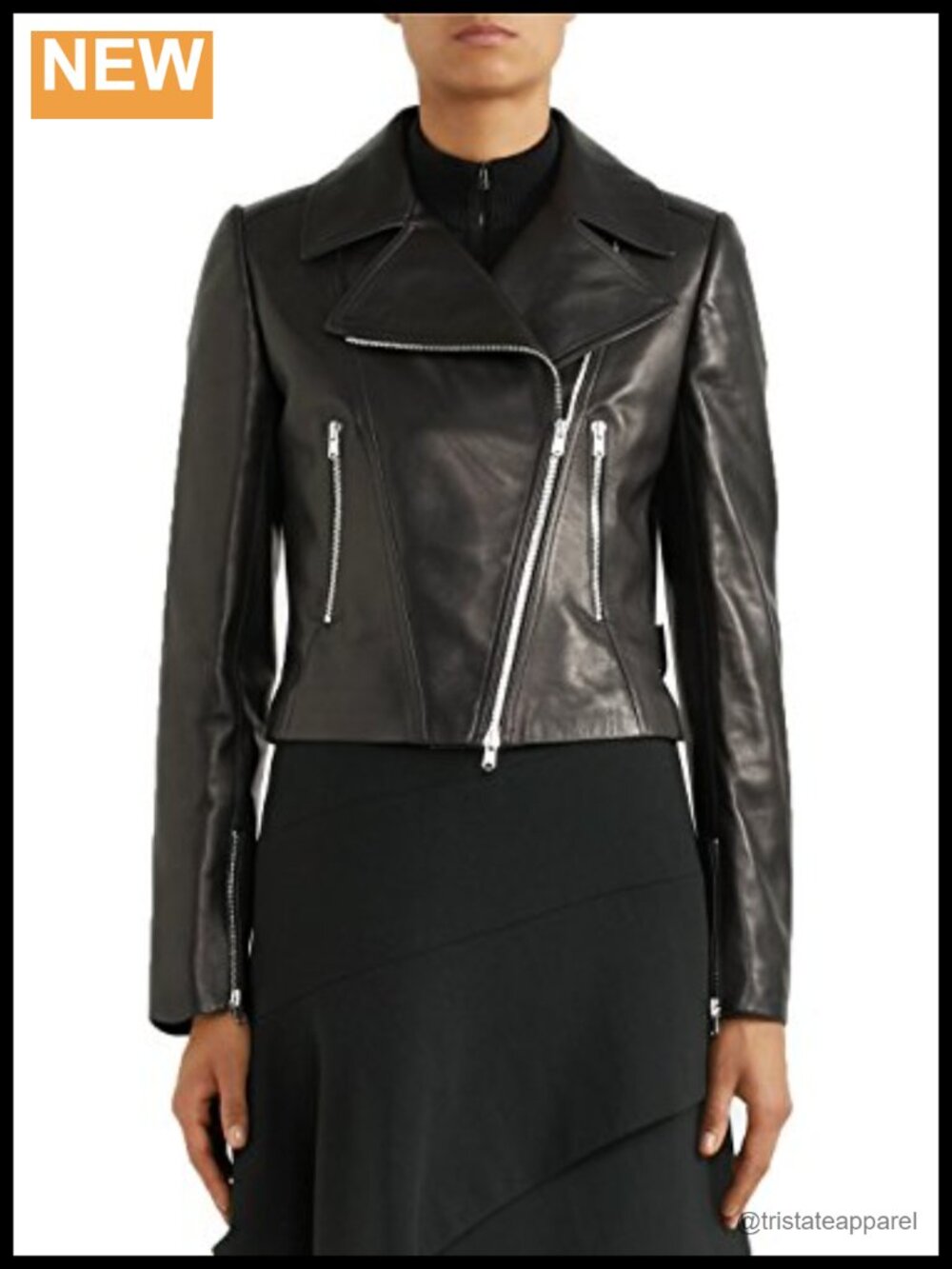 Genuine Lambskin Leather Biker Jacket Womens Asymmetrical Zip